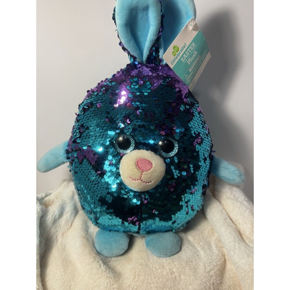 Way to Celebrate! Bunny Plush Medium Blue Purple Easter 2022 Washable
